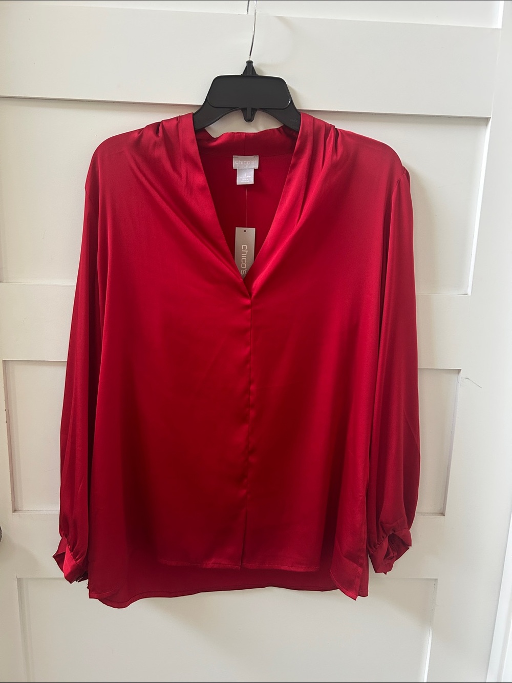 Chico's Ruby Red Satin V-Neck Blouse